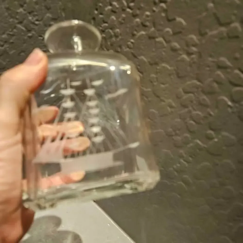 Etched Glass Ship Decanter with Floral Stopper amade in Italy